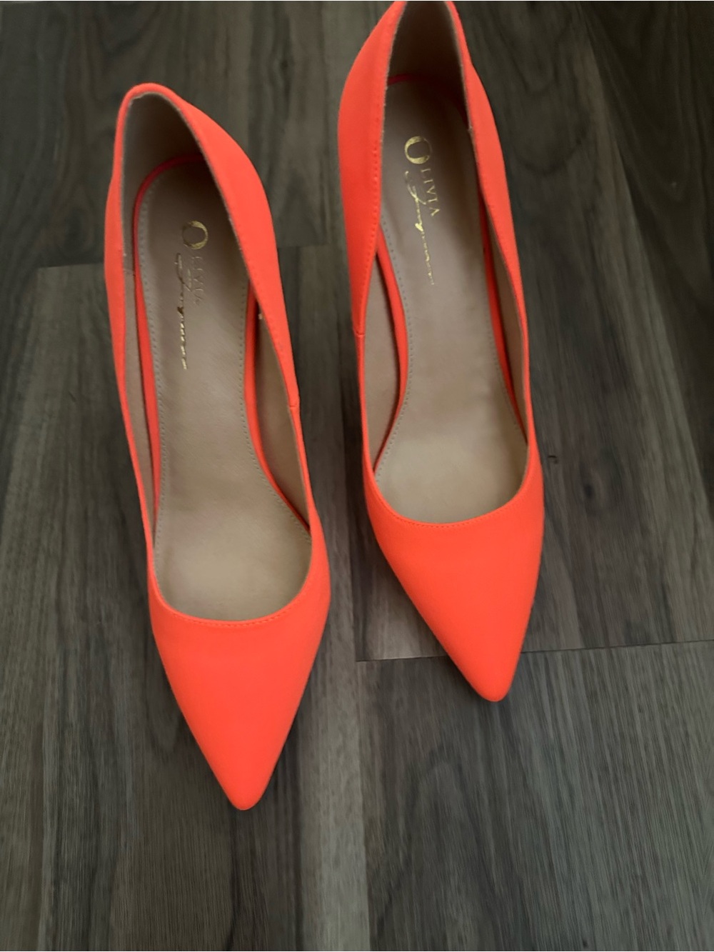 Olivia Miller Neon Orange Pointed-Toe Pumps